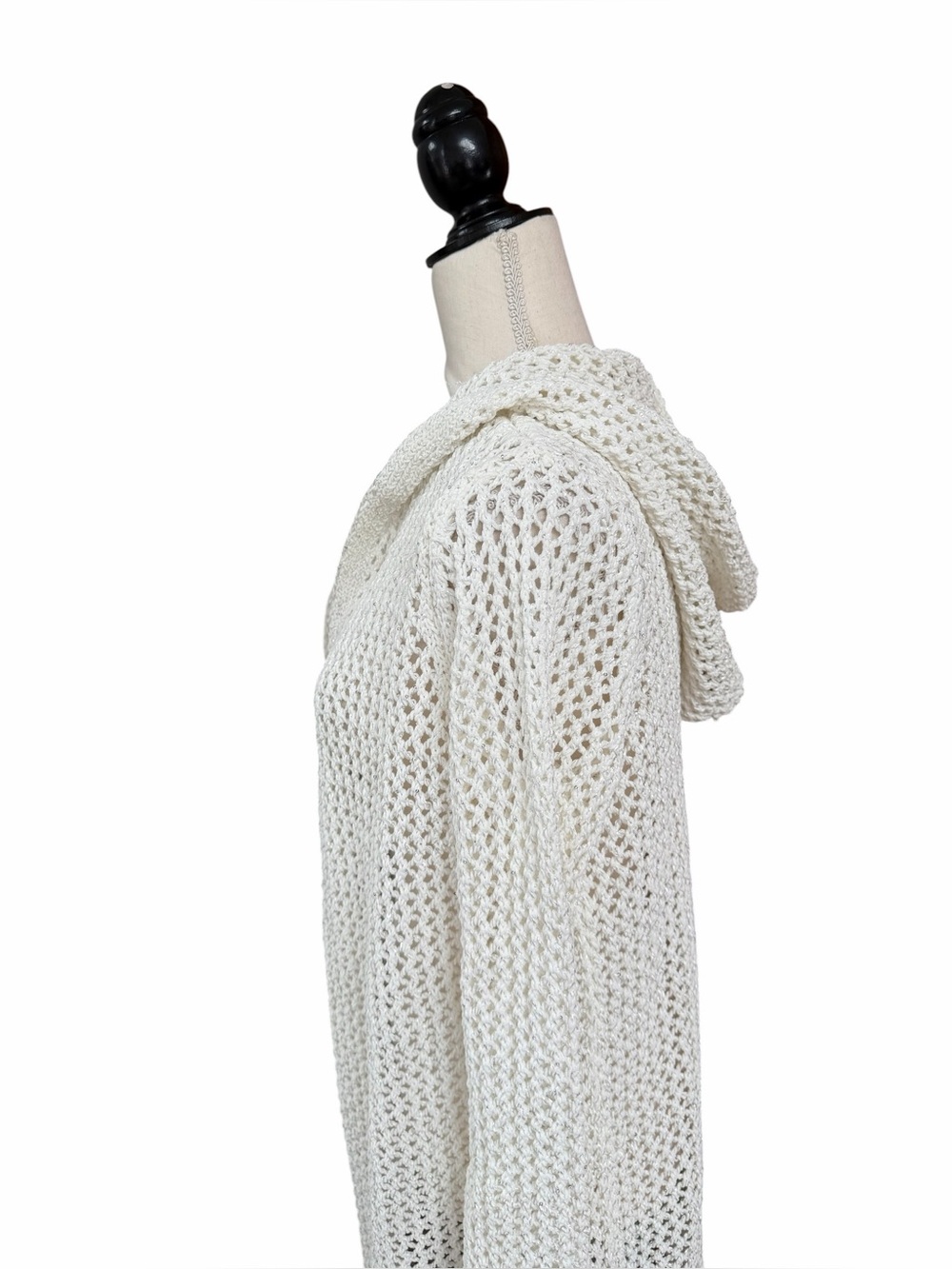 Joie Hooded Open Knit Sequin Duster Cardigan White XS NWT Beach Cover Up - Picture 7 of 13